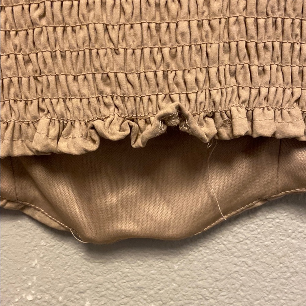 KIRIOUS LOS ANGELES Tan Smocked Puff Sleeve Peasant Cottagecore Crop Blouse 3474 - Picture 6 of 10